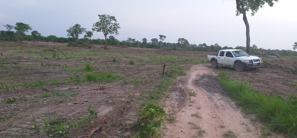 Support vehicle at a land-clearing site