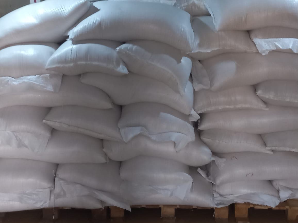Sacks stacked in storage, ready for dispatch
